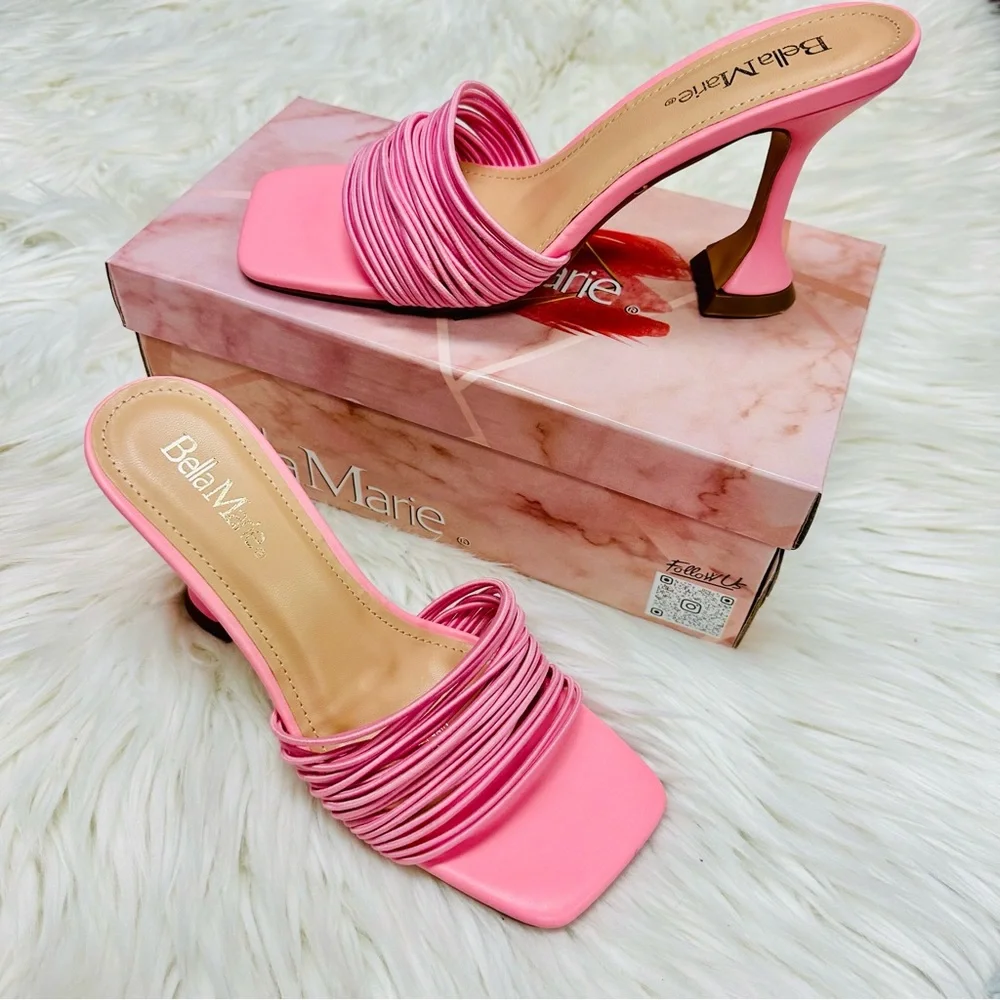 Pink strappy pyramid heel
